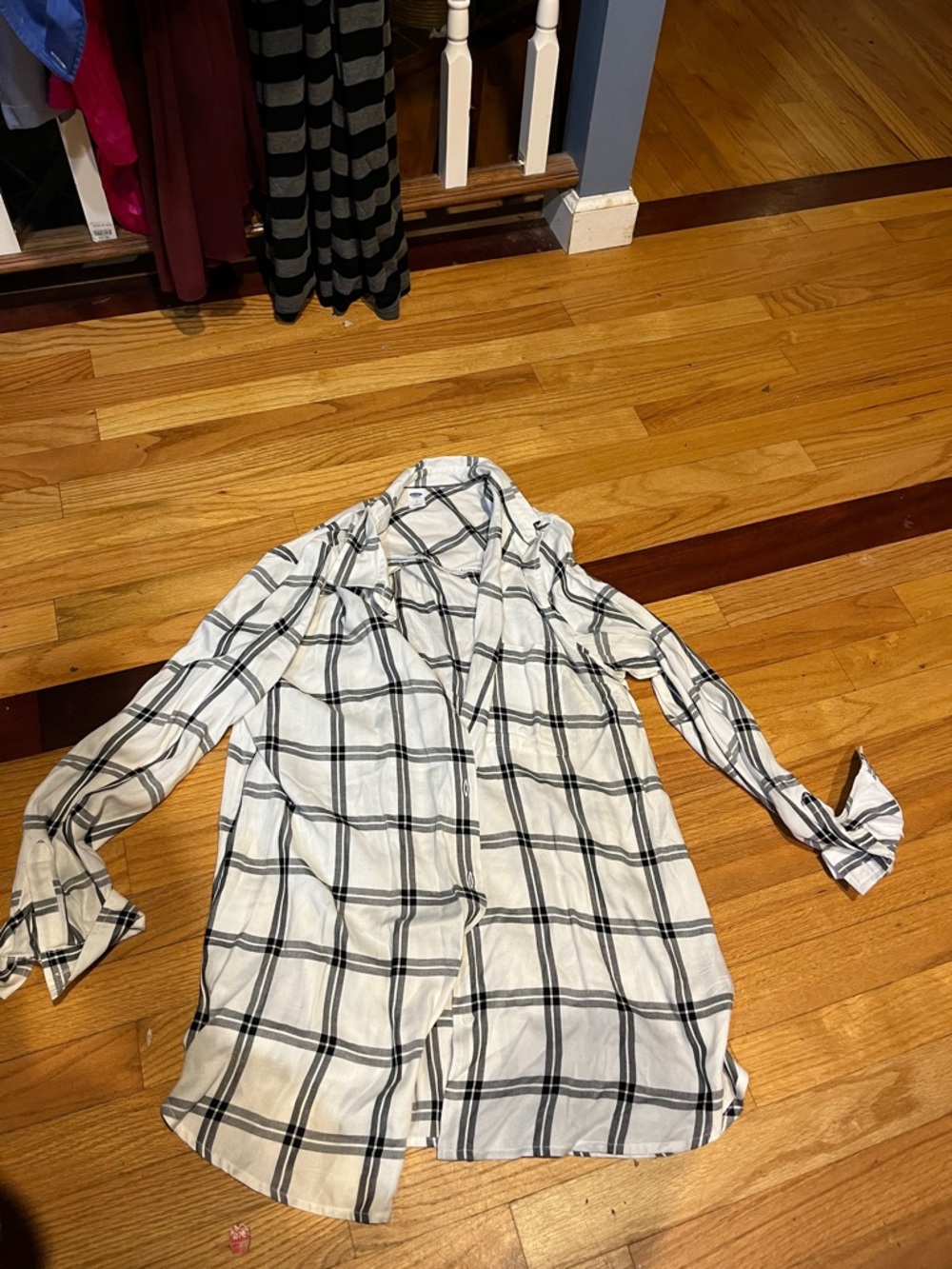 White & Black Plaid Button-Up Shirt
